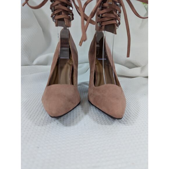 NWOT! CHARLOTTE RUSSE! PINK SUEDE LEATHER ANKLE WRAP HEELS! SZ 6 - Picture 3 of 8